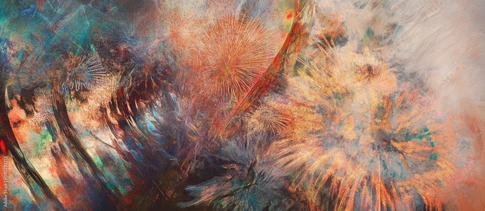 Poster vibrant abstract fireworks display celebrating joyful festivities and special occasions in a colorfu