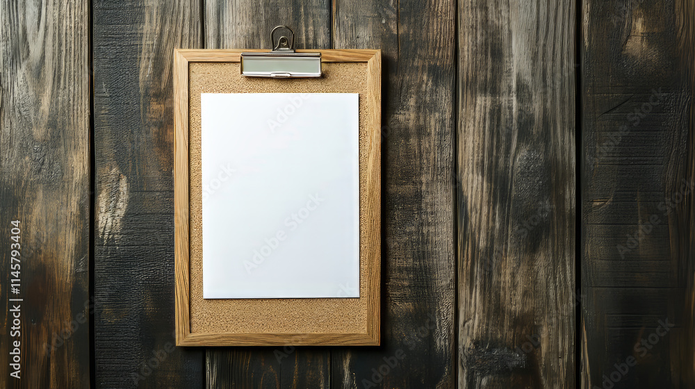 Poster realistic pin board with cork texture surface and wooden frame. empty bulletin background to post no