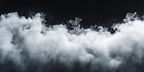 A black background with white smoke flowing from the bottom left corner to the top right, creating an atmospheric effect. The fog forms intricate patterns and shapes as it flows across the canvas