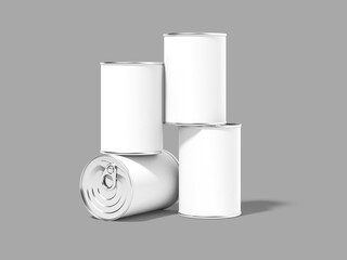 White Blank Four Can Mockup for Food on Gray Background