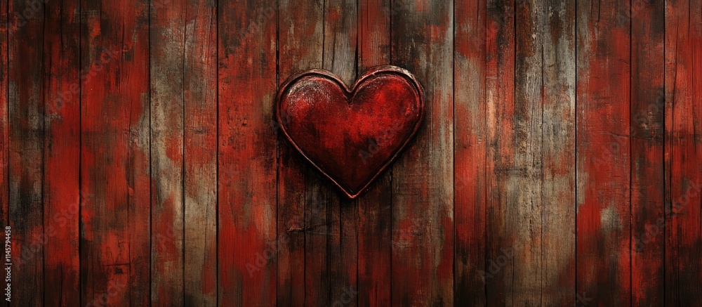 Poster romantic valentine's day card design featuring a heart on a rustic wooden background with ample spac