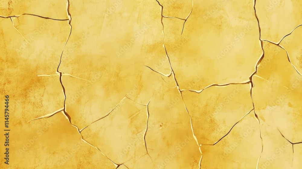 Poster textured yellow wall with cracks creating a rustic and aged appearance suitable for background desig