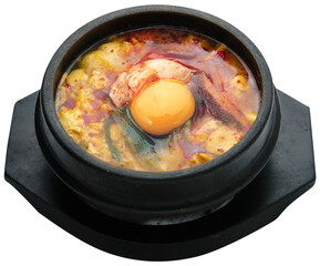 Traditional Korean Soft Tofu Stew in Hot Stone Bowl