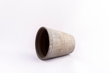 Grey retro style texture flowerpot on white isolated background