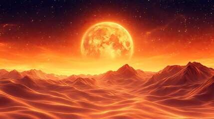 Stars orbit in a galaxy with an orange sky, a universe background for adventure and exploration, a wallpaper design for astronomy and astrology enthusiasts.