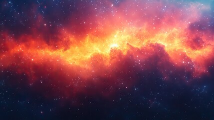Stars orbit in a galaxy with an orange sky, a universe background for adventure and exploration, a wallpaper design for astronomy and astrology enthusiasts.