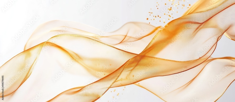 Poster elegant golden translucent ribbon flowing gracefully on a soft white background for versatile design
