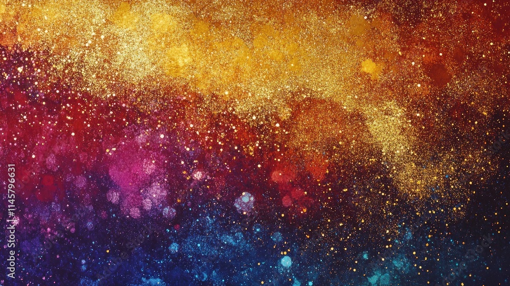Poster vibrant gold glitter abstract background with multicolored textures creating a festive and lively at
