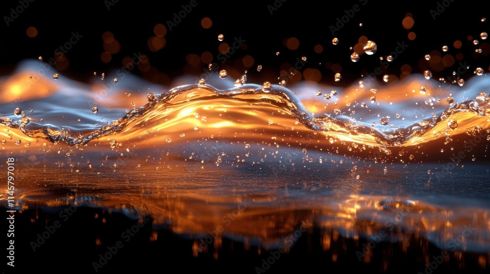 Poster abstract 3d render liquid splash on black backgroun