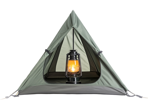 Green Tent with Vintage Style Lantern