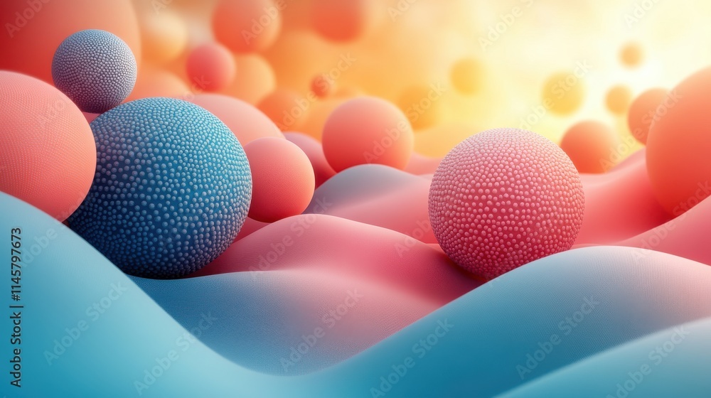 Poster abstract 3d render of spheres composition with geometric shapes modern background desig