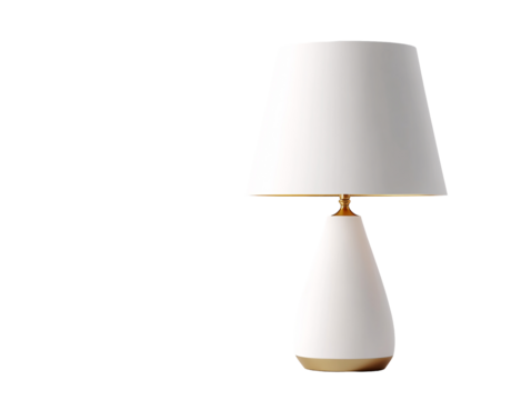 White Table Lamp with Fabric Conical Shade and Gold Base