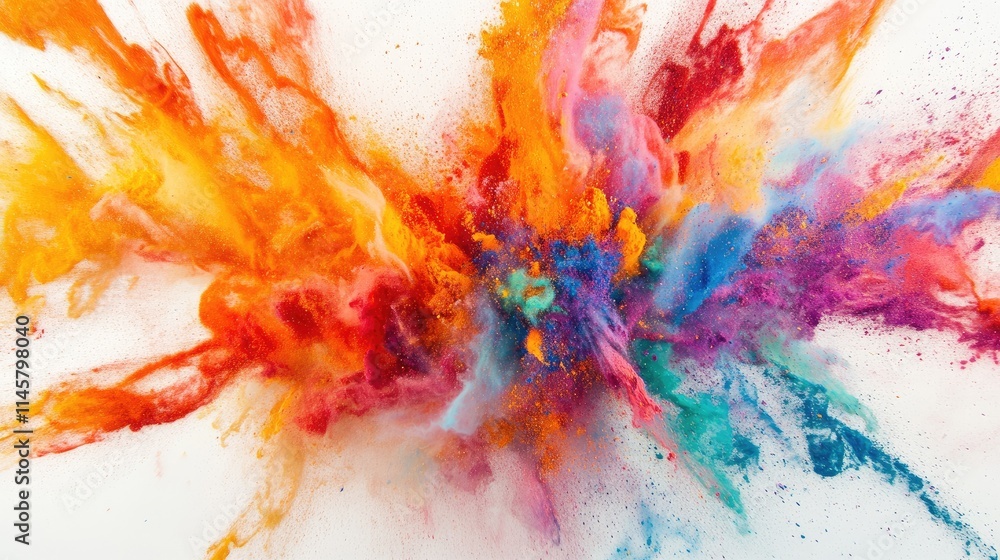Poster vibrant explosion of colored powder in mid-air creating a dynamic and artistic abstract composition 