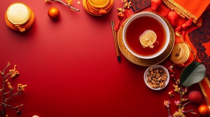 Celebrate Happy Chinese new year background concept. Top view.