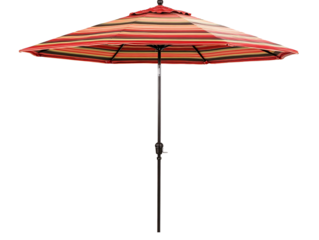 Striped Red Outdoor Umbrella Isolated on White