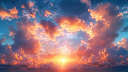 Naklejka premium Sunset clouds fill the sky, representing the outdoor environment, storms, and climate change, with the texture highlighting the impact of greenhouse gases and global warming.