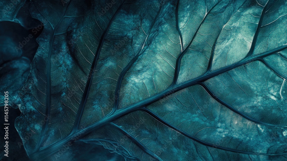 Aufkleber close up view of a backlit green leaf showcasing intricate vein patterns and textures highlighting n