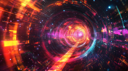 Futuristic digital portals with neon glow and hologram effect. Magic circle and square podiums, fantasy teleport platforms with color light beams and sparkles, vector realistic set