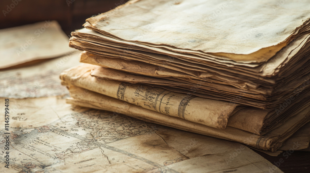 Aufkleber old scroll papyrus parchment paper map background vector set. isolated realistic ancient letter. 3d 