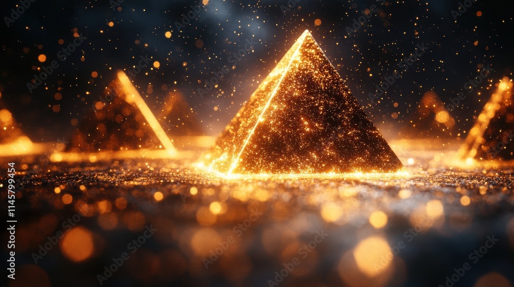 Poster abstract 3d rendering of flying pyrami