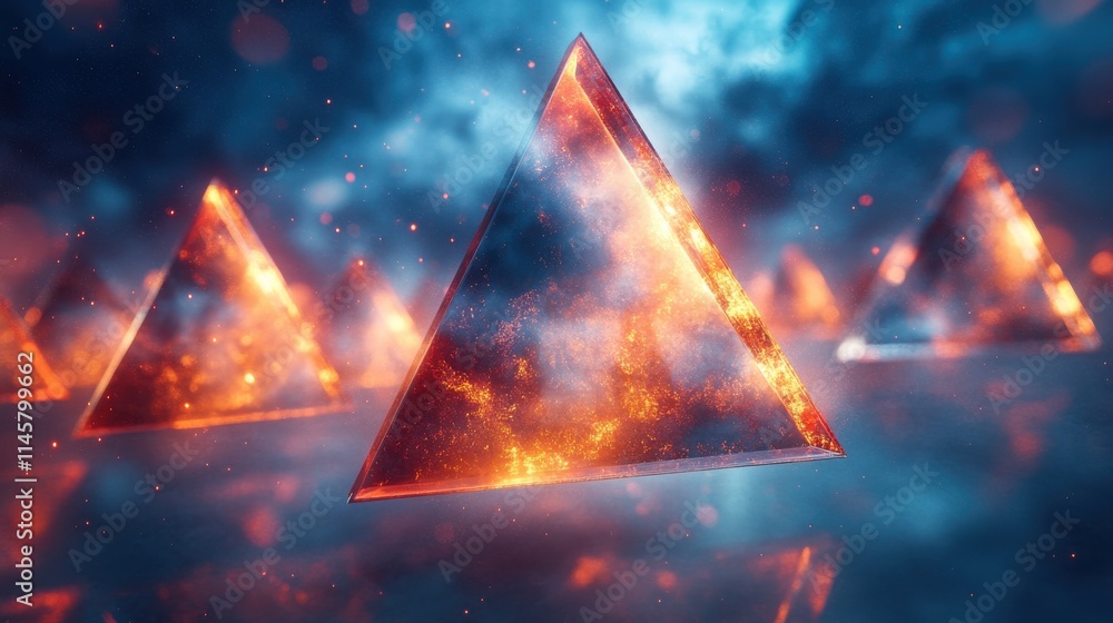Poster abstract 3d rendering of flying pyrami