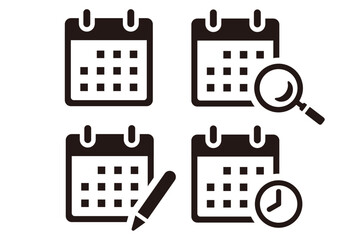 シンプルなカレンダーの白黒アイコンセット
