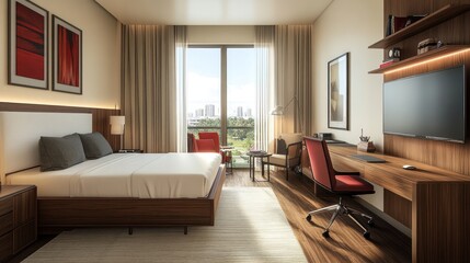 Fototapeta premium Luxury Hotel Room with City View