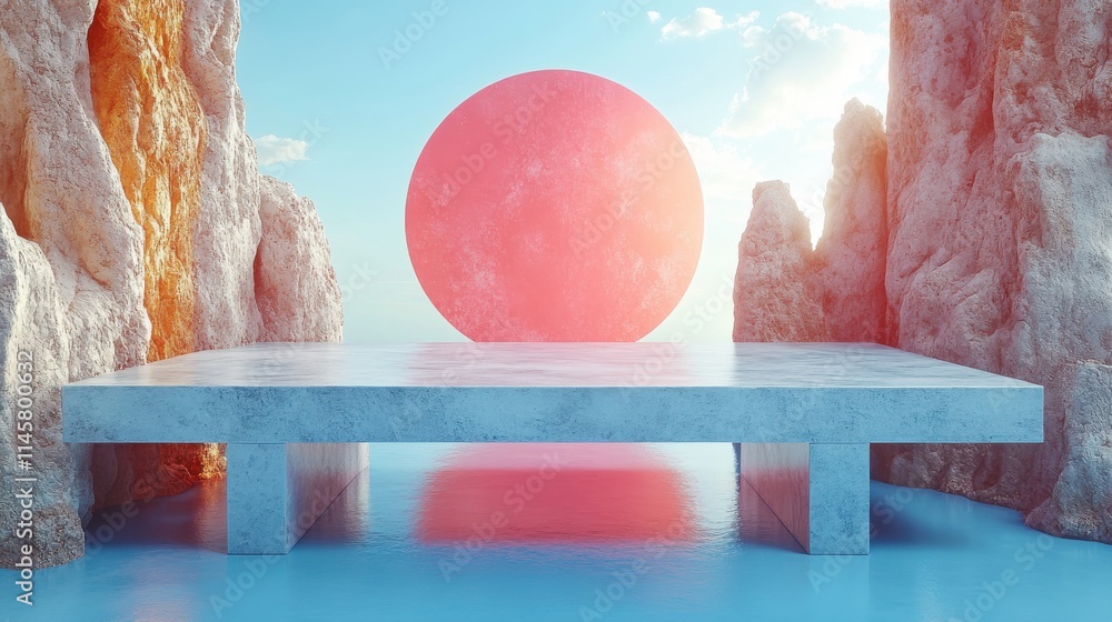 Poster abstract 3d rendering of geometric shapes surreal composition balance concept modern background desi