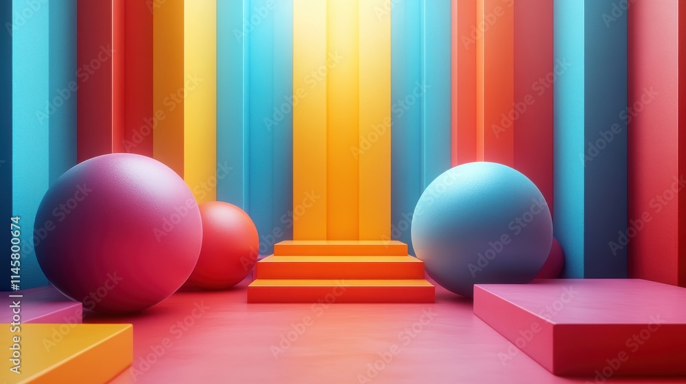 Aufkleber abstract 3d rendering of geometric shapes surreal composition balance concept modern design for post