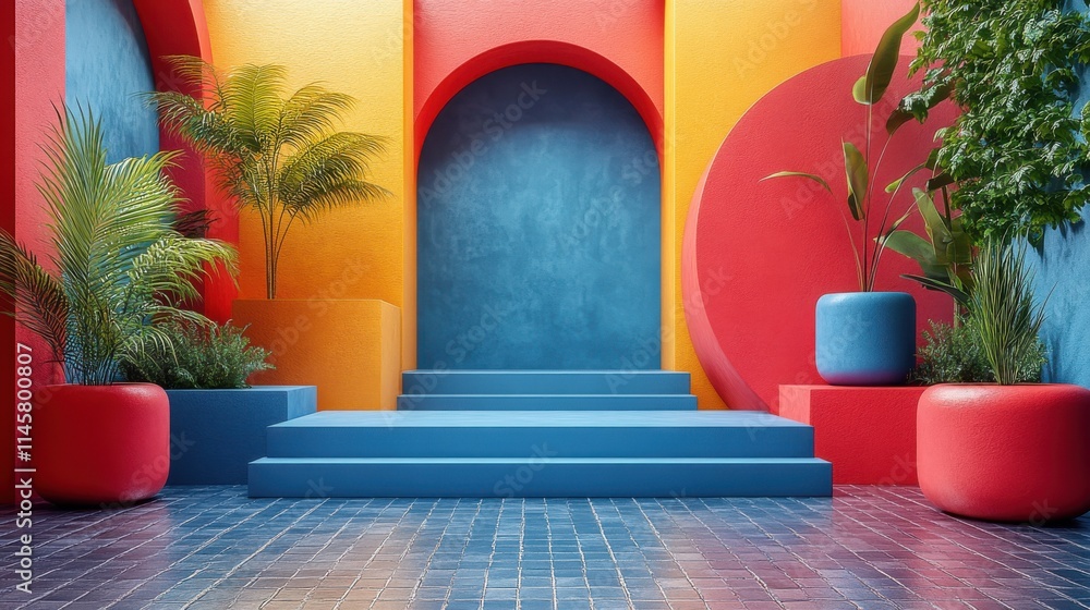 Aufkleber abstract 3d rendering of geometric shapes surreal composition balance concept modern design for post