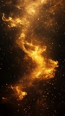 Abstract magic gold dust background over black. beautiful golden art widescreen background. space background. Ultra realistic. Photorealistic