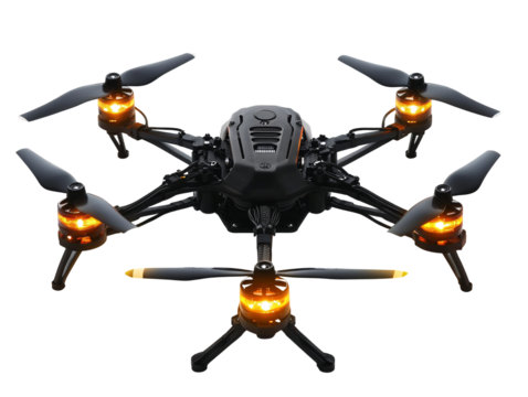 Isolated Black Drone with Amber Lights