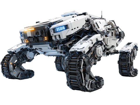 Isolated White Futuristic Rover with Tracks