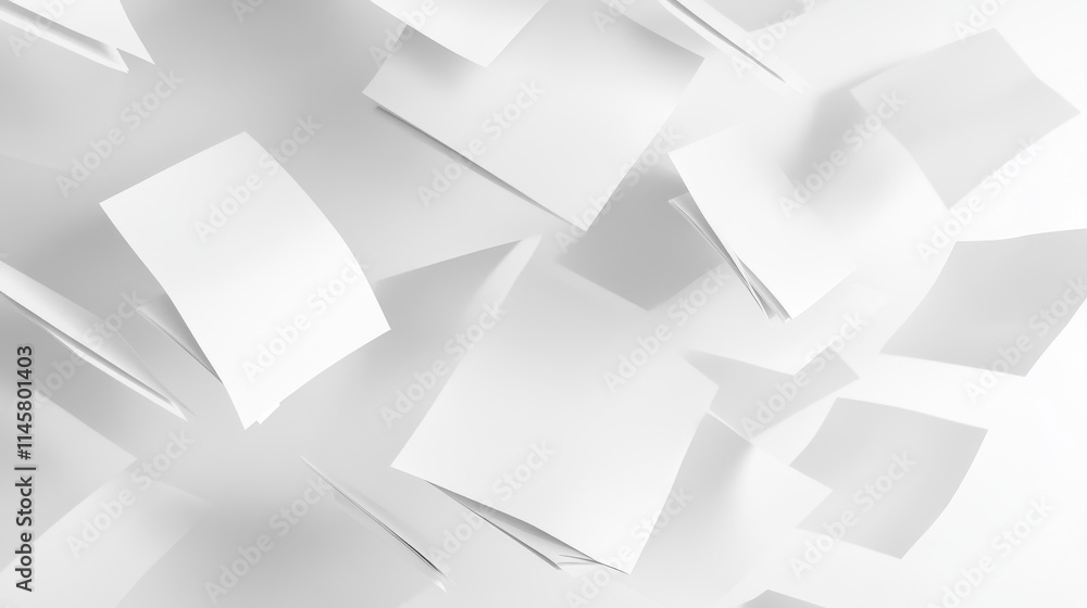 Poster flying paper sheet in different angles of view. realistic 3d vector illustration set of curve white 