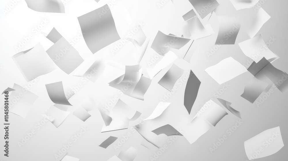 Poster flying paper sheet in different angles of view. realistic 3d vector illustration set of curve white 
