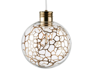Isolated Hanging Light Bulb with Gold Pattern