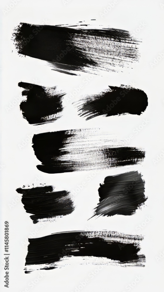 Poster an assortment of various black brush strokes on a white background, displaying a range of textures a