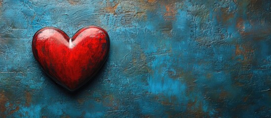 Colorful heart design on textured blue background ideal for greeting cards and gift packaging with customizable text space