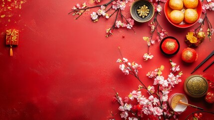Celebrate Happy Chinese new year background concept. Top view.