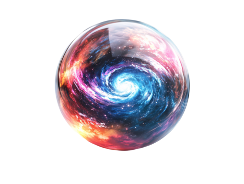 Isolated Galaxy Sphere with Swirling Colorful Nebula