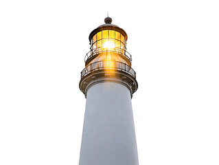 Isolated Lit Lighthouse Full View
