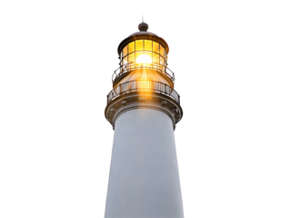 Isolated Lit Lighthouse Full View