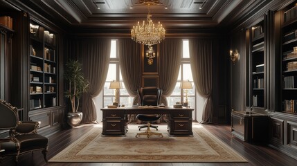Opulent Dark Wood Executive Office Interior Design