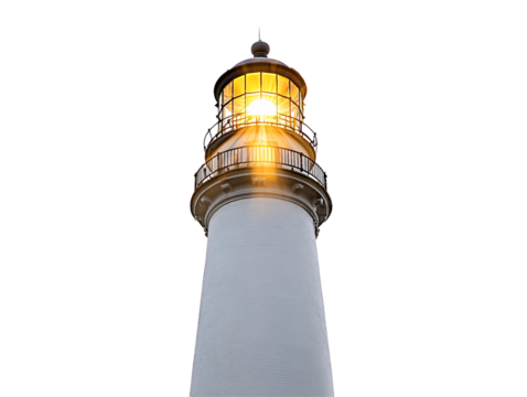 Isolated Lit Lighthouse Full View