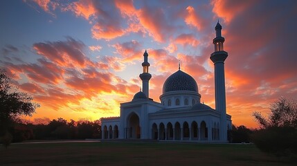 The silhouette of a mosque against a dark evening sky represents faith, tradition, and the cultural importance of Islamic architecture.