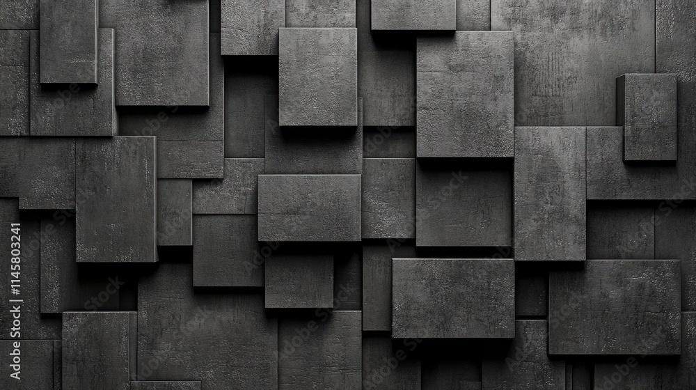 Poster abstract rough texture cement block background with layered geometric patterns in dark gray tones