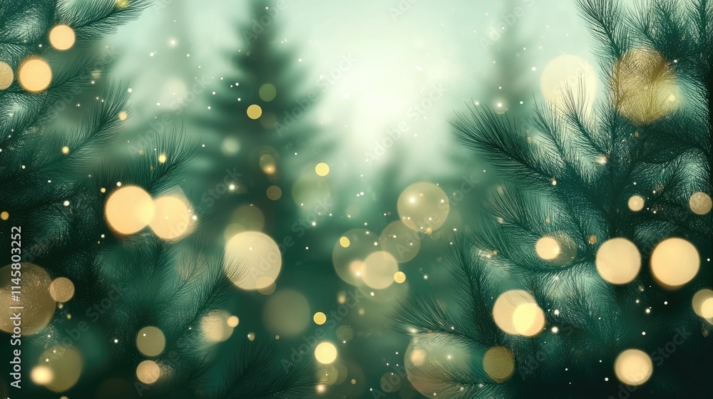 Aufkleber serene blurred pine tree forest with soft bokeh lights creating a dreamy atmosphere ideal for holida