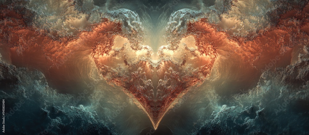 Poster fractal heart design in high definition showcasing vibrant colors and intricate patterns with a dram