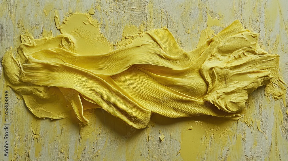 Poster vibrant yellow paint texture spread on a textured background showcasing artistic color blending and 