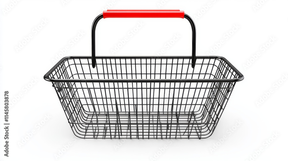 Poster supermarket basket from metal wire in top and side view. vector realistic mock up of empty shopping 